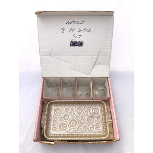 Mid Century Glass SERVA SNACK Set / Anchorglass 8 Piece Bar Cart Accessories - Picture 2 of 5